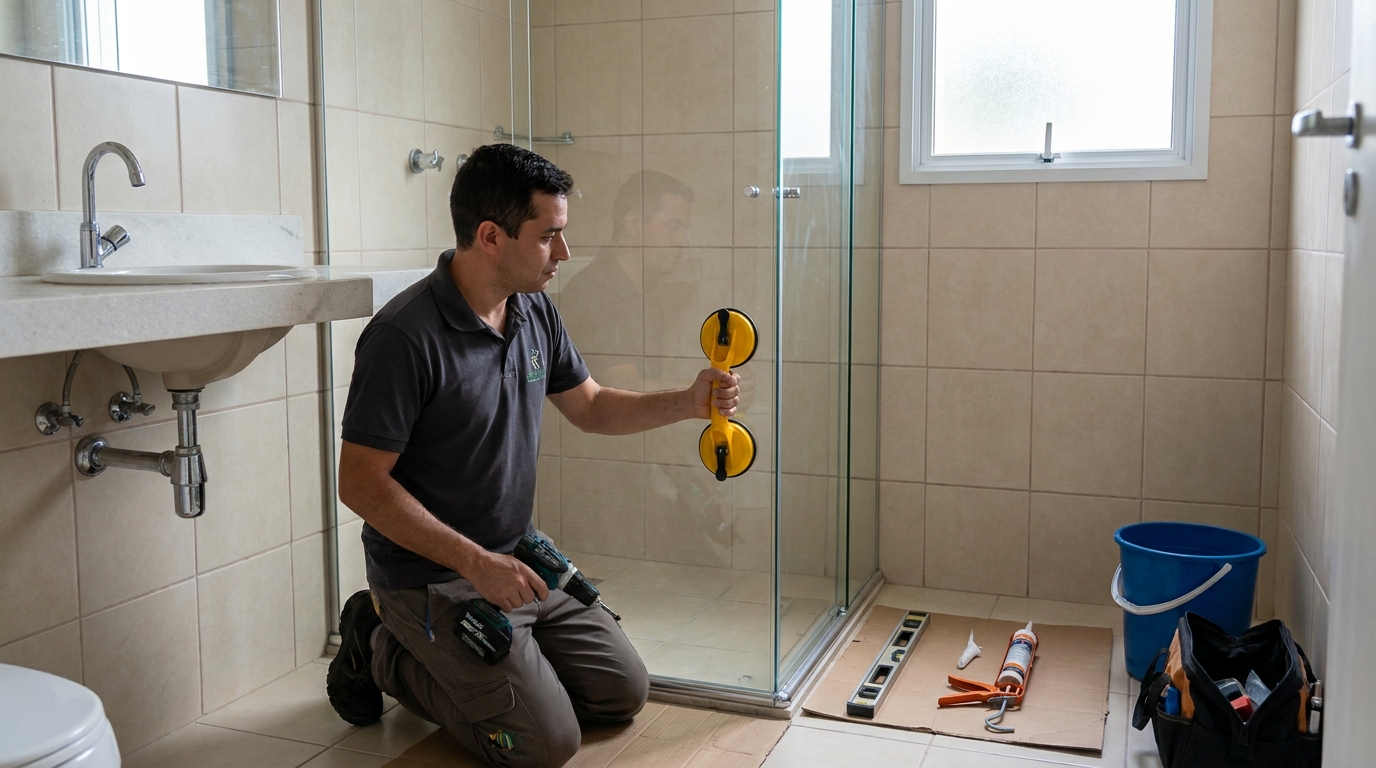 Box de vidro manuseado com ventosas amarelas em Palmas-TO