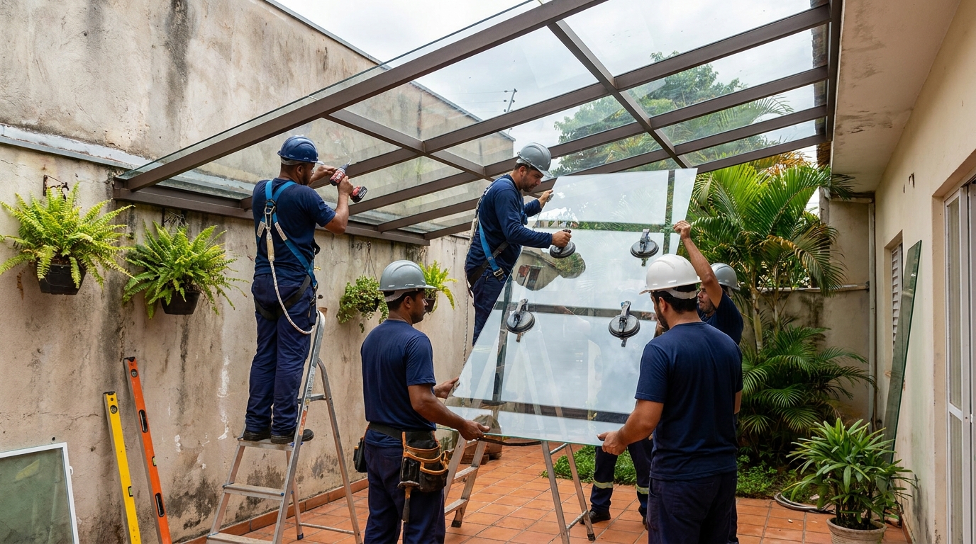 Instalação de cobertura de vidro em Palmas-TO