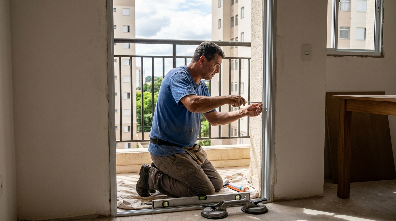 Janela de vidro em apartamento alto em Palmas-TO