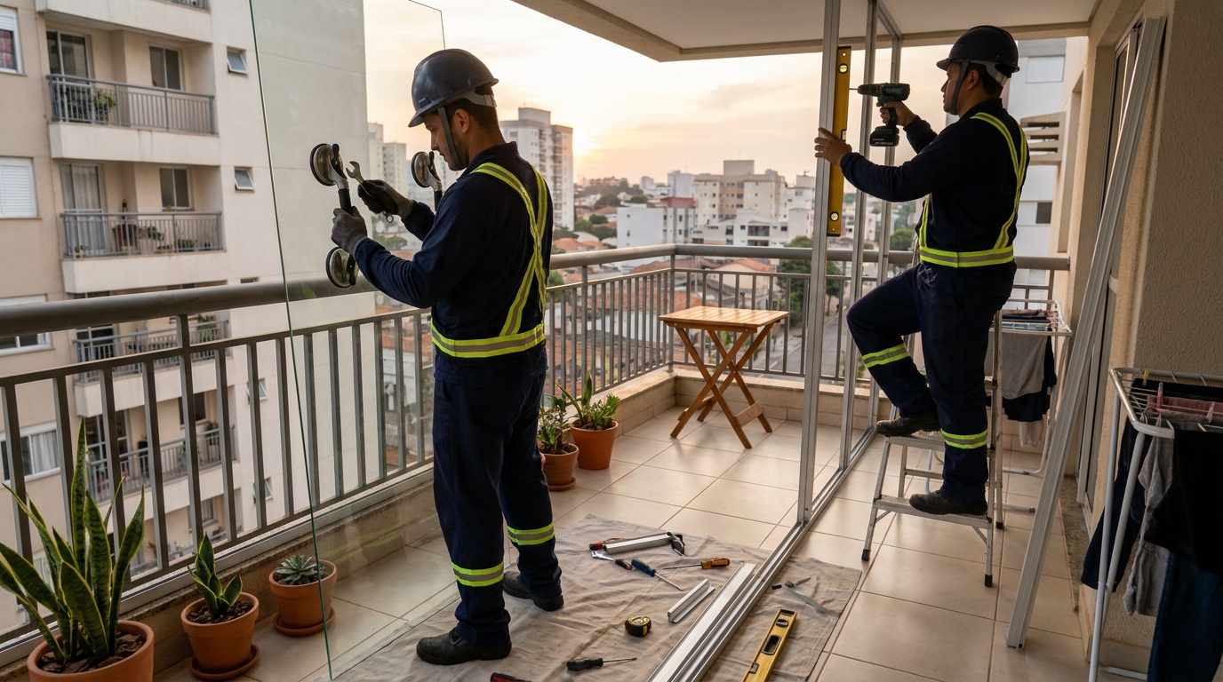 Instalação de parede de vidro em sacada em Palmas-TO