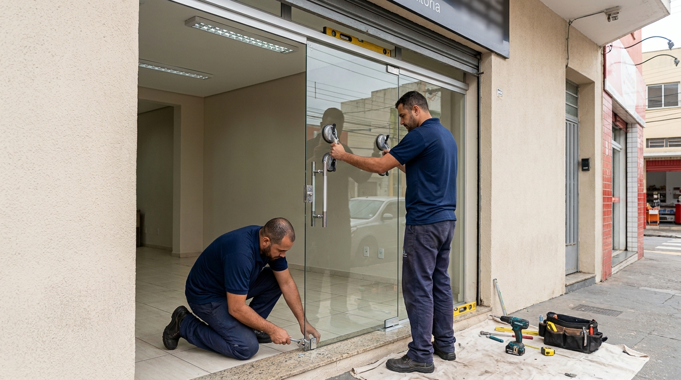 Porta de vidro com puxador inox em Palmas-TO